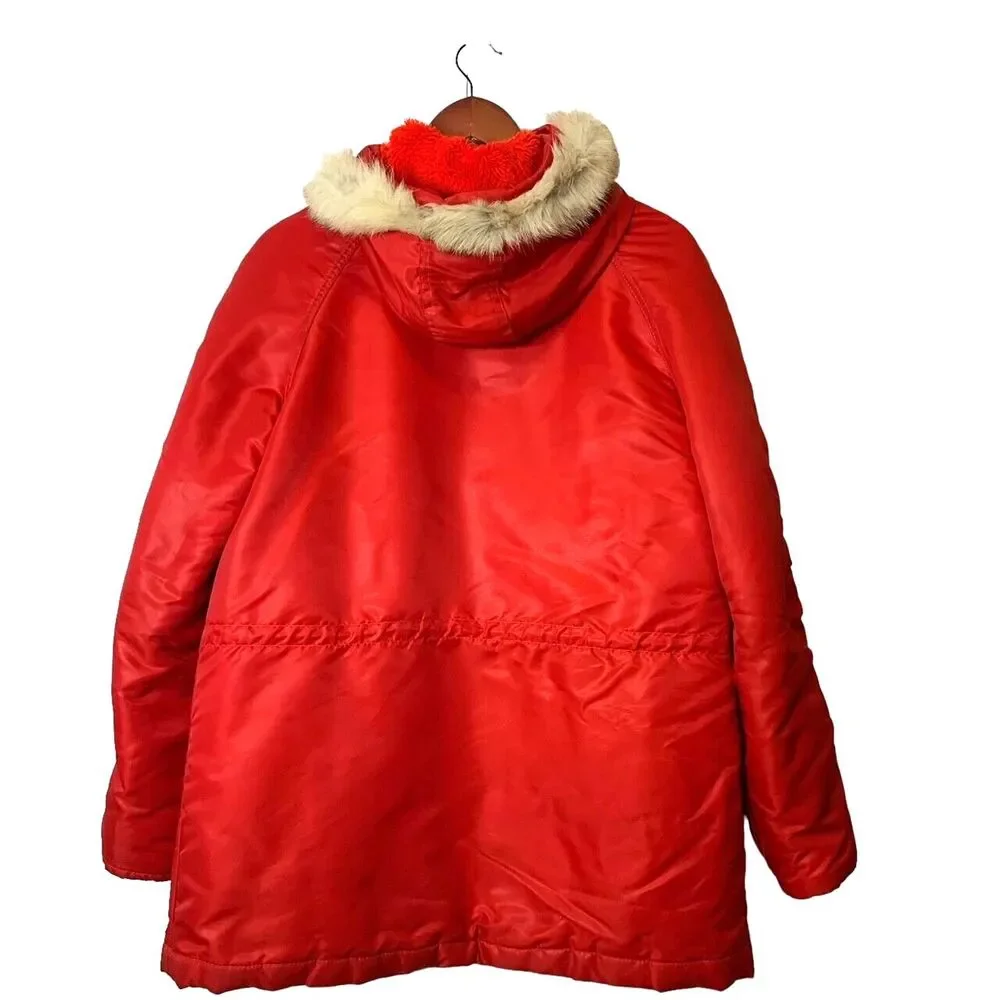 Sears JR Bazaar Puff Jacket Womens Zip & Button Closure Fur/Fleece Hood S 15 VTG